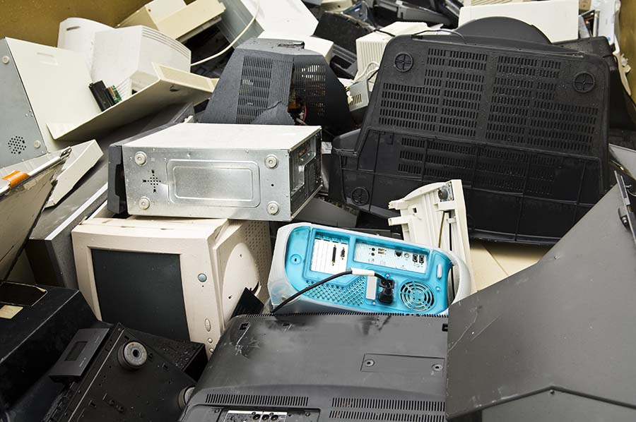 e-waste loaded in a skip